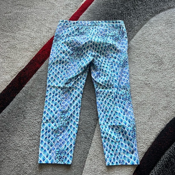 Lilly Pulitzer Blue Green Mosaic Silk Fit Ankle Pants - Picture 3 of 4